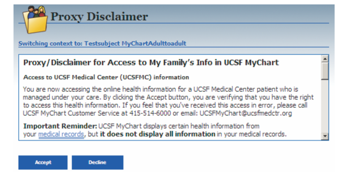 UCSF Medical Center MyChart Proxy Authorization Form Granting Proxy